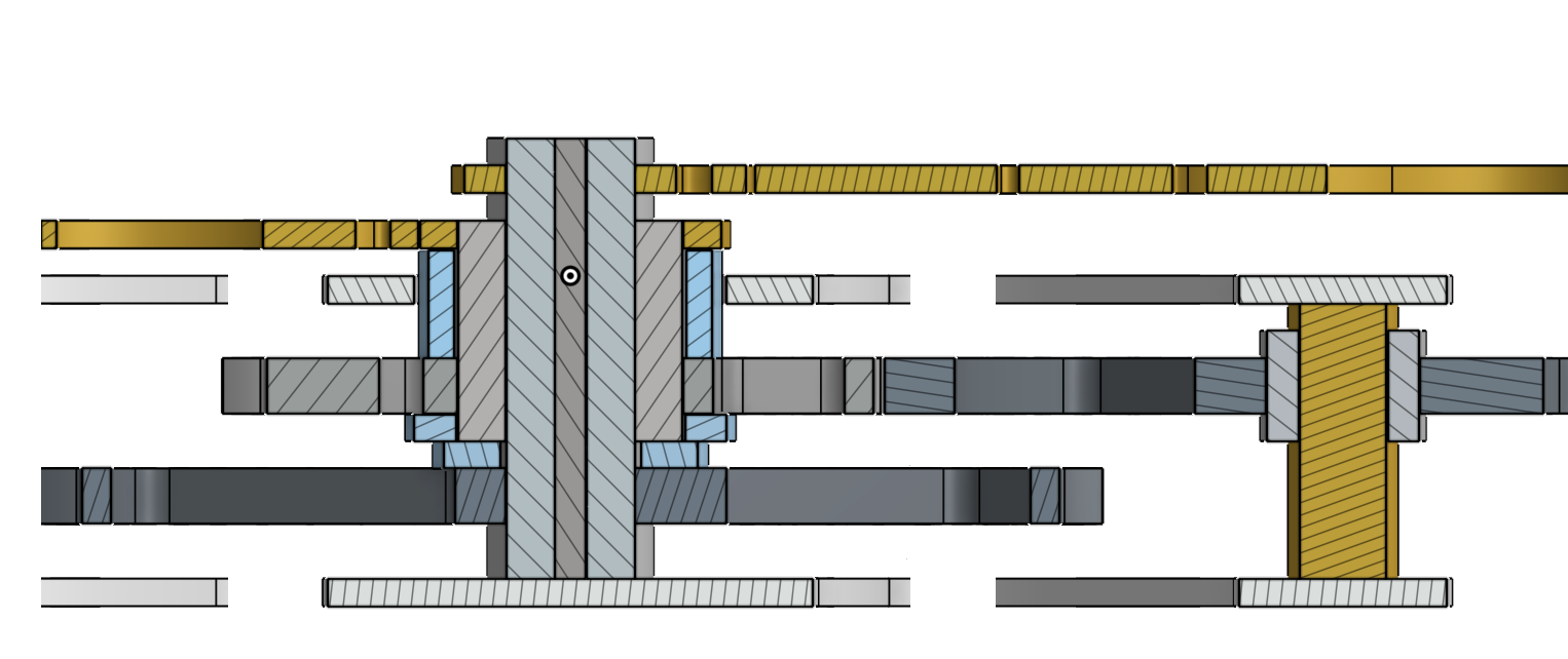 Cross sectional side view of the center gears